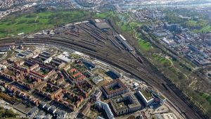 Luftbild der durch Stuttgart 21 frei werdenden Flächen, auf denen das neue Rosensteinviertel entseht